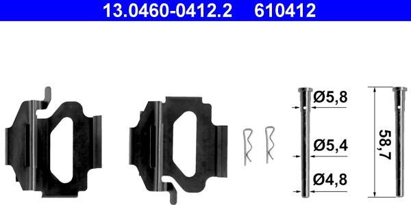 ATE 13.0460-0412.2 - Комплектующие для колодок дискового тормоза autospares.lv