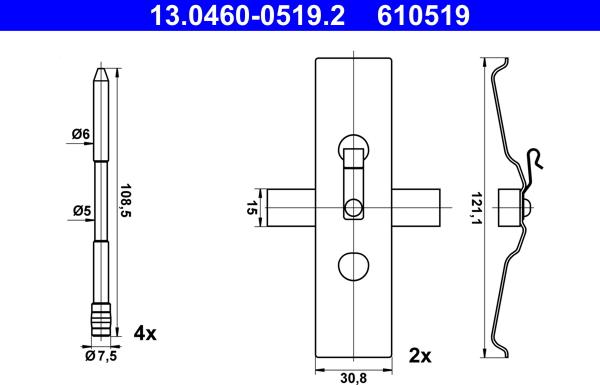 ATE 13.0460-0519.2 - Комплектующие для колодок дискового тормоза autospares.lv
