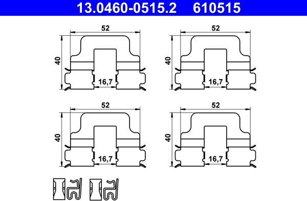 ATE 13.0460-0515.2 - Комплектующие для колодок дискового тормоза autospares.lv