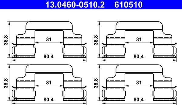 ATE 13.0460-0510.2 - Комплектующие для колодок дискового тормоза autospares.lv