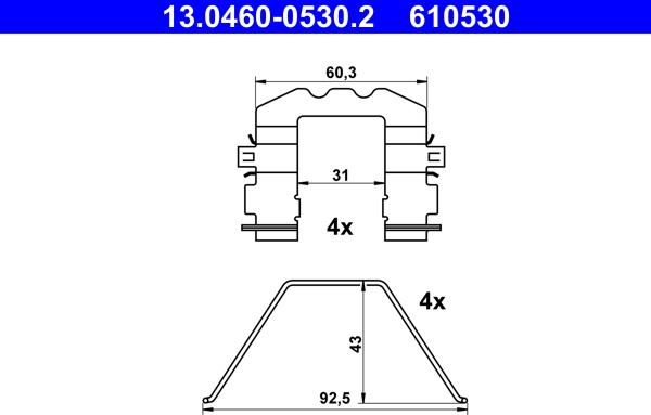 ATE 13.0460-0530.2 - Комплектующие для колодок дискового тормоза autospares.lv