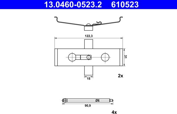 ATE 13.0460-0523.2 - Комплектующие для колодок дискового тормоза autospares.lv