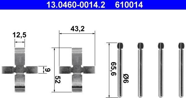 ATE 13.0460-0014.2 - Комплектующие для колодок дискового тормоза autospares.lv