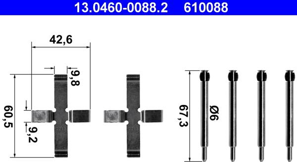 ATE 13.0460-0088.2 - Комплектующие для колодок дискового тормоза autospares.lv