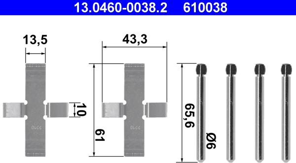 ATE 13.0460-0038.2 - Комплектующие для колодок дискового тормоза autospares.lv