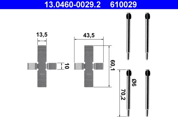 ATE 13.0460-0029.2 - Комплектующие для колодок дискового тормоза autospares.lv