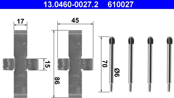 ATE 13.0460-0027.2 - Комплектующие для колодок дискового тормоза autospares.lv