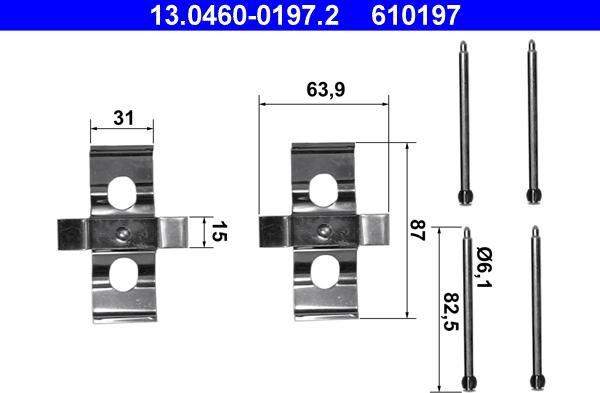 ATE 13.0460-0197.2 - Комплектующие для колодок дискового тормоза autospares.lv