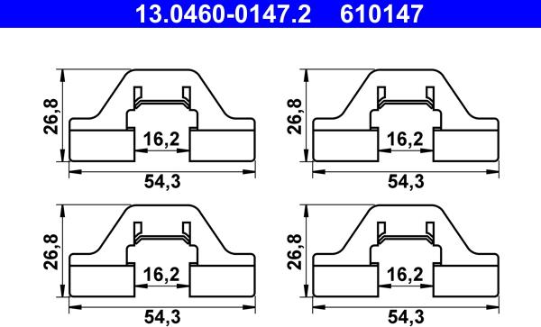 ATE 13.0460-0147.2 - Комплектующие для колодок дискового тормоза autospares.lv