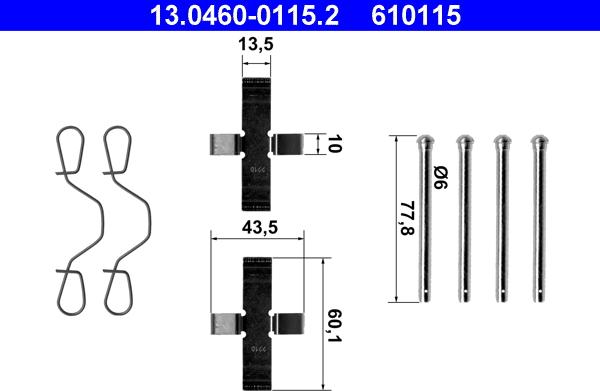 ATE 13.0460-0115.2 - Комплектующие для колодок дискового тормоза autospares.lv