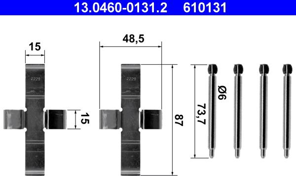 ATE 13.0460-0131.2 - Комплектующие для колодок дискового тормоза autospares.lv