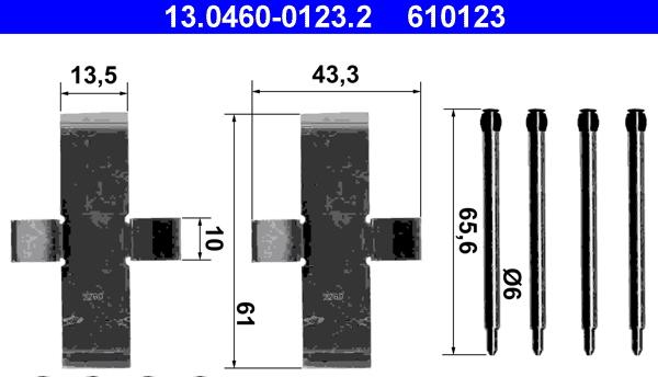 ATE 13.0460-0123.2 - Комплектующие для колодок дискового тормоза autospares.lv