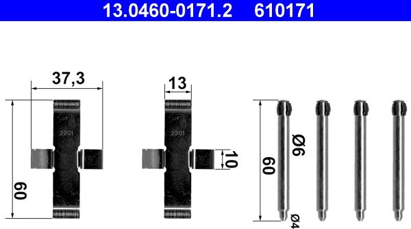 ATE 13.0460-0171.2 - Комплектующие для колодок дискового тормоза autospares.lv