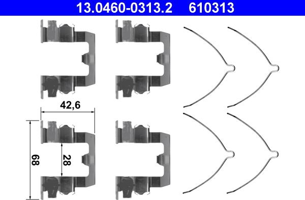 ATE 13.0460-0313.2 - Комплектующие для колодок дискового тормоза autospares.lv