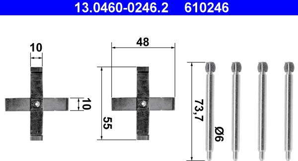 ATE 13.0460-0246.2 - Комплектующие для колодок дискового тормоза autospares.lv