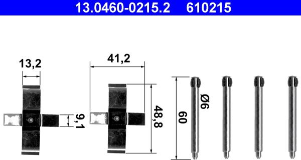 ATE 13.0460-0215.2 - Комплектующие для колодок дискового тормоза autospares.lv
