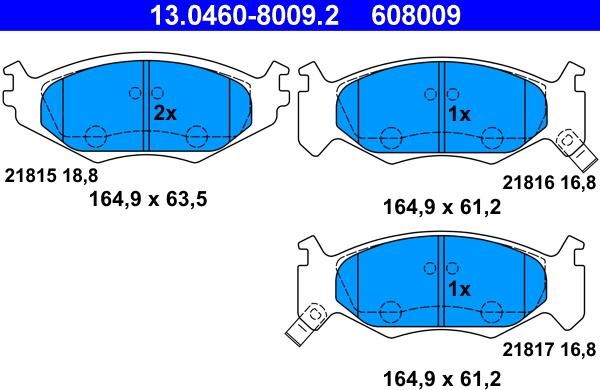 ATE 13.0460-8009.2 - Тормозные колодки, дисковые, комплект autospares.lv