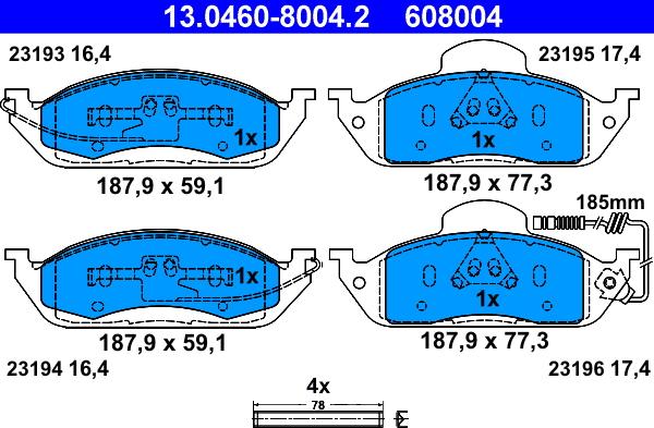 ATE 13.0460-8004.2 - Тормозные колодки, дисковые, комплект autospares.lv