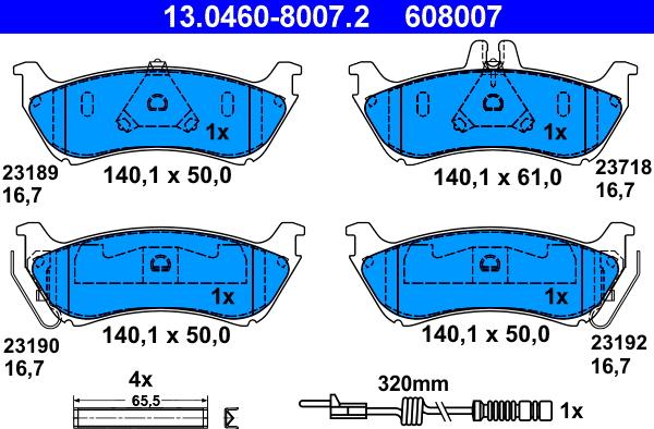 ATE 13.0460-8007.2 - Тормозные колодки, дисковые, комплект autospares.lv