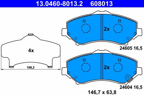 ATE 13.0460-8013.2 - Тормозные колодки, дисковые, комплект autospares.lv