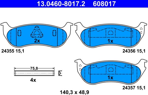 ATE 13.0460-8017.2 - Тормозные колодки, дисковые, комплект autospares.lv