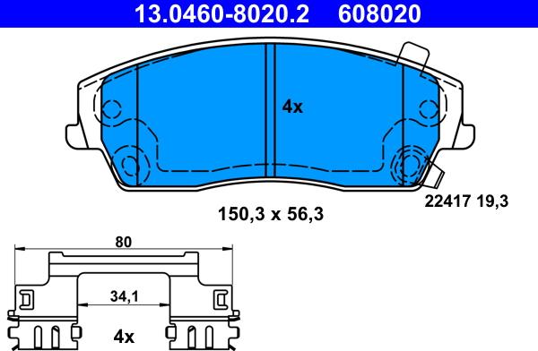 ATE 13.0460-8020.2 - Тормозные колодки, дисковые, комплект autospares.lv