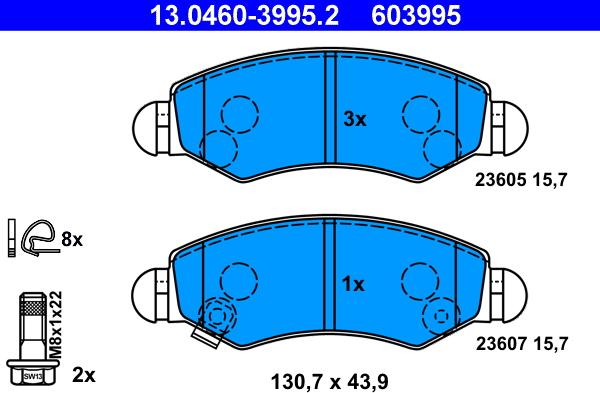 ATE 13.0460-3995.2 - Тормозные колодки, дисковые, комплект autospares.lv