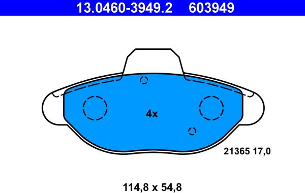 ATE 13.0460-3949.2 - Тормозные колодки, дисковые, комплект autospares.lv