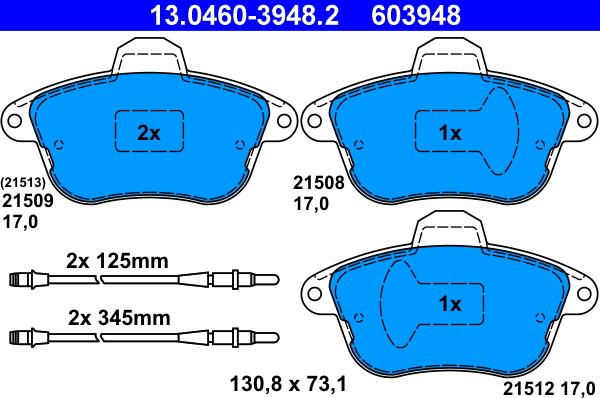 ATE 13.0460-3948.2 - Тормозные колодки, дисковые, комплект autospares.lv