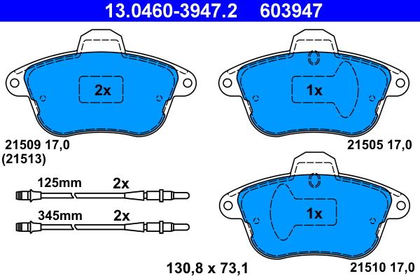 ATE 13.0460-3947.2 - Тормозные колодки, дисковые, комплект autospares.lv