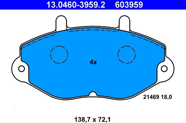 ATE 13.0460-3959.2 - Тормозные колодки, дисковые, комплект autospares.lv