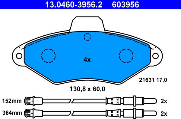 ATE 13.0460-3956.2 - Тормозные колодки, дисковые, комплект autospares.lv