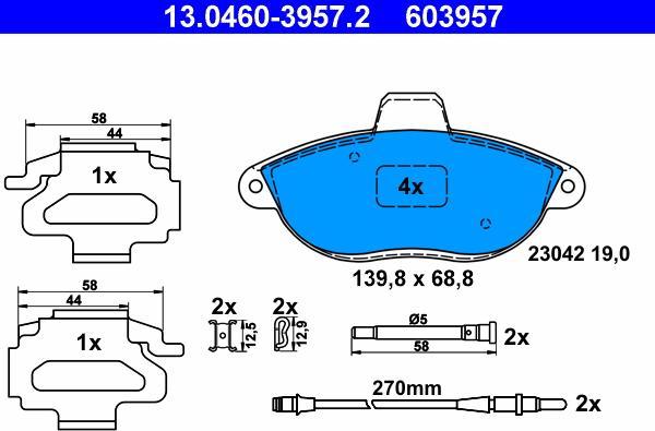 ATE 13.0460-3957.2 - Тормозные колодки, дисковые, комплект autospares.lv