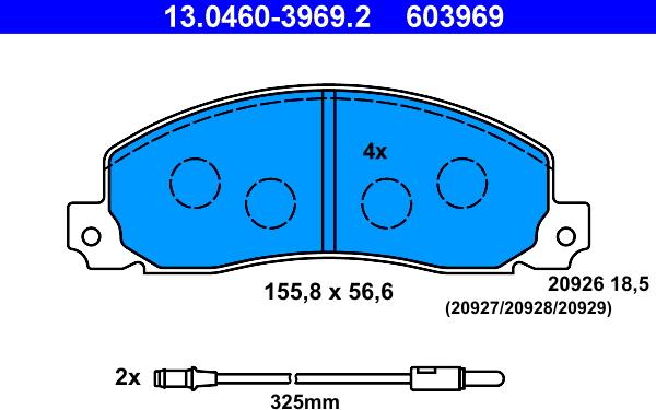 ATE 13.0460-3969.2 - Тормозные колодки, дисковые, комплект autospares.lv