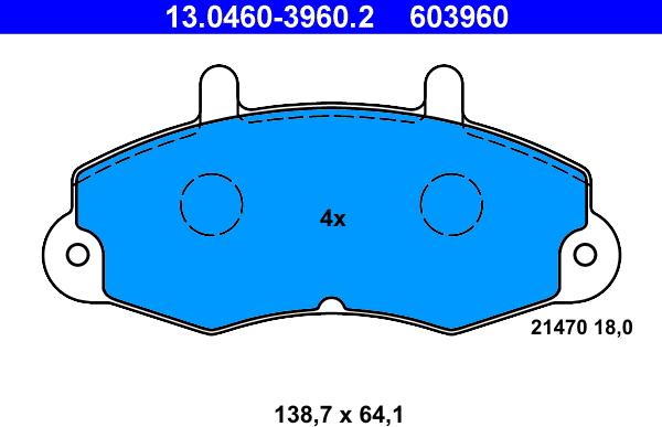 ATE 13.0460-3960.2 - Тормозные колодки, дисковые, комплект autospares.lv