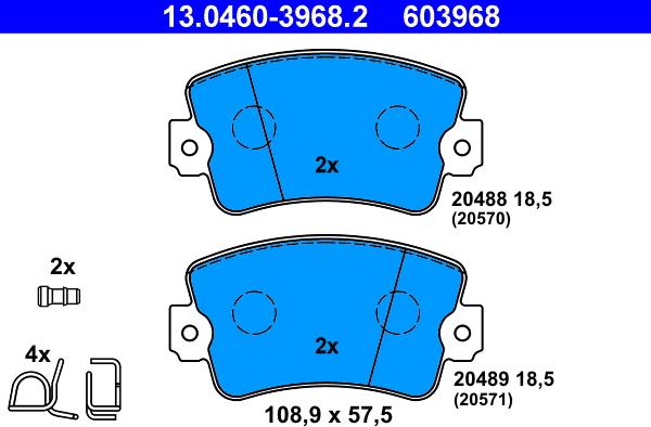 ATE 13.0460-3968.2 - Тормозные колодки, дисковые, комплект autospares.lv