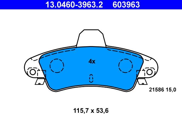 ATE 13.0460-3963.2 - Тормозные колодки, дисковые, комплект autospares.lv