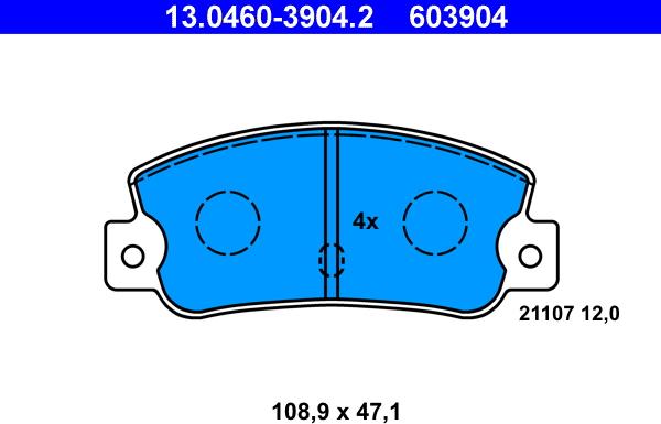 ATE 13.0460-3904.2 - Тормозные колодки, дисковые, комплект autospares.lv