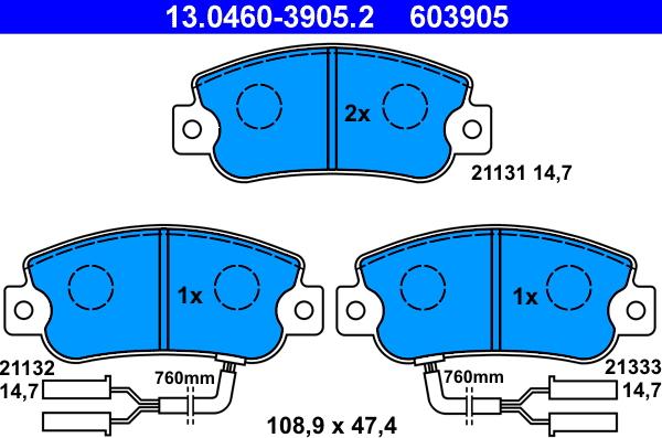 ATE 13.0460-3905.2 - Тормозные колодки, дисковые, комплект autospares.lv