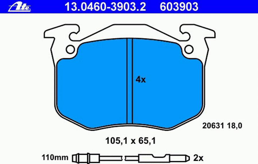 ATE 13.0460-3903.2 - Тормозные колодки, дисковые, комплект autospares.lv