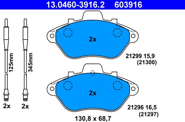 ATE 13.0460-3916.2 - Тормозные колодки, дисковые, комплект autospares.lv