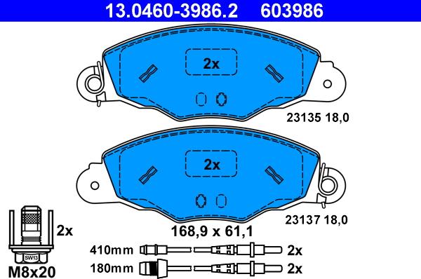 ATE 13.0460-3986.2 - Тормозные колодки, дисковые, комплект autospares.lv