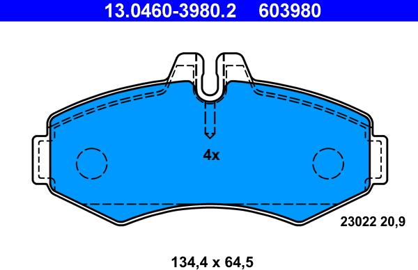 ATE 13.0460-3980.2 - Тормозные колодки, дисковые, комплект autospares.lv