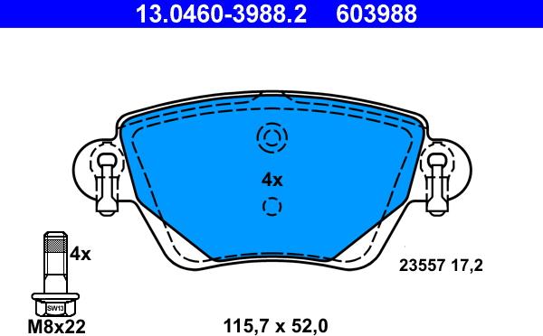 ATE 13.0460-3988.2 - Тормозные колодки, дисковые, комплект autospares.lv