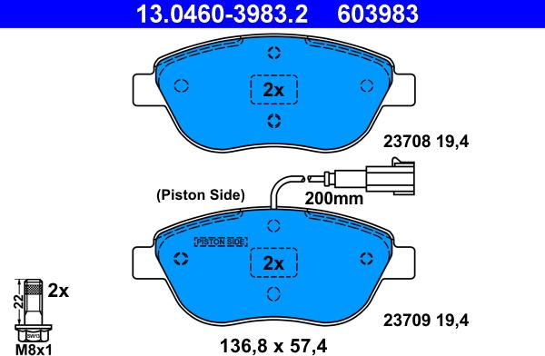 ATE 13.0460-3983.2 - Тормозные колодки, дисковые, комплект autospares.lv