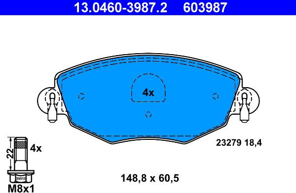 ATE 13.0460-3987.2 - Тормозные колодки, дисковые, комплект autospares.lv