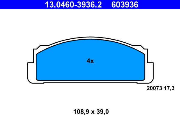 ATE 13.0460-3936.2 - Тормозные колодки, дисковые, комплект autospares.lv