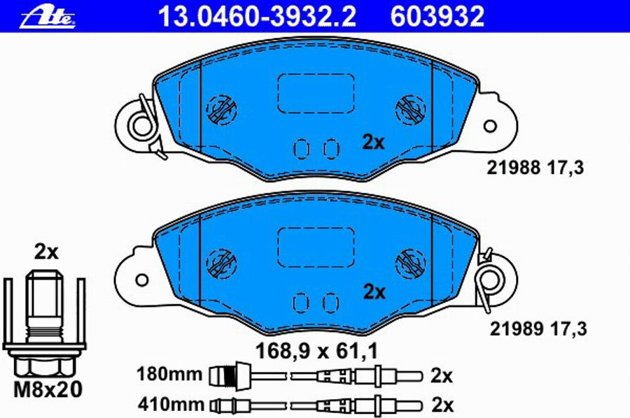 ATE 13 0460 3932 2 - Тормозные колодки, дисковые, комплект autospares.lv