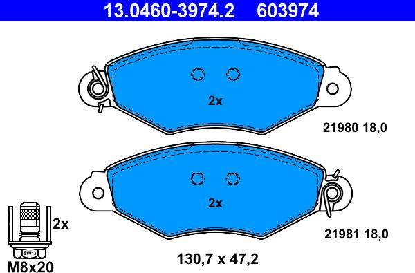 ATE 13.0460-3974.2 - Тормозные колодки, дисковые, комплект autospares.lv