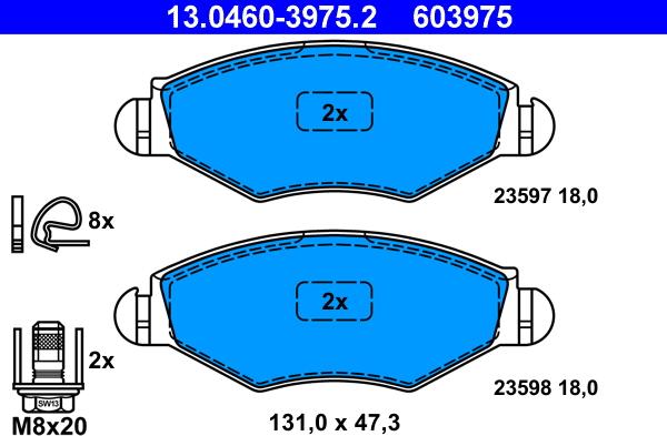 ATE 13.0460-3975.2 - Тормозные колодки, дисковые, комплект autospares.lv